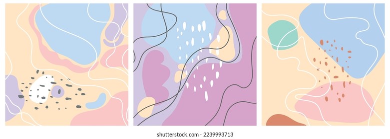 Big Set of Abstract backgrounds. Hand drawn doodle various shapes, lines, spots, curves. Contemporary modern trendy Vector illustrations. Every background is isolated. Patterns, Wallpapers