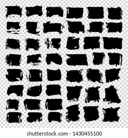 Big set of abstract black ink textured strokes isolated on imitation transparent background