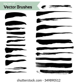 Big set of abstract brush textured strokes isolated on a white background