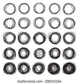 Big set of abstract chaotic round brush strokes sketch different density 2