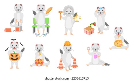 Big Set Abstract Collection Flat Cartoon Different Animal Ermines Vector Design Style Elements Fauna Wildlife