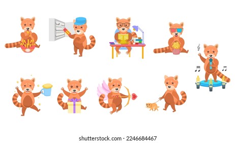 Big Set Abstract Collection Flat Cartoon Different Animal Red Pandas Vector Design Style Elements Fauna Wild