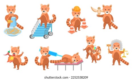 Big Set Abstract Collection Flat Cartoon Different Animal Red Pandas Vector Design Style Elements Fauna Wild