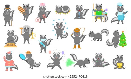 Big Set Abstract Collection Flat Cartoon Diferentes Animal Skunk Vetor Design Elementos Fauna Wildlife