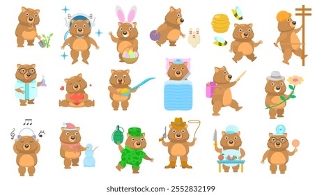 Big Set Abstract Collection Flat Cartoon Different Animal Wombats Vector Design Fauna Wildlife