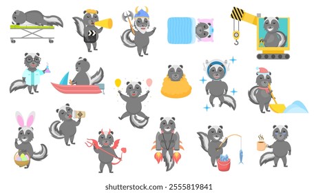 Big Set Abstract Collection Flat Cartoon Different Animal Skunk Vector Design Style Elements Fauna Wildlife