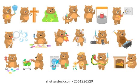 Big Set Abstract Collection Flat Cartoon Different Animal Wombats Vector Design Fauna Wildlife