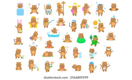 Big Set Abstract Collection Flat Cartoon Different Animal Wombats Vector Design Fauna Wildlife