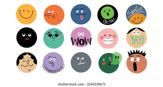 Big Set of abstract face with various emotions , vector illustration.
