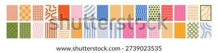 Big set of abstract hand drawn backgrounds and patterns in modern retro style. Flat vector minimalist collection with stripes, dots, checks, and wavy lines for cover, poster, creative web design