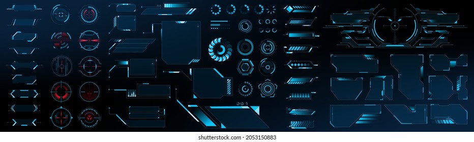 Big set of abstract HUD elements for ux ui design. Futuristic Sci-Fi user Interface. Dashboard display. Callouts titles. Vector