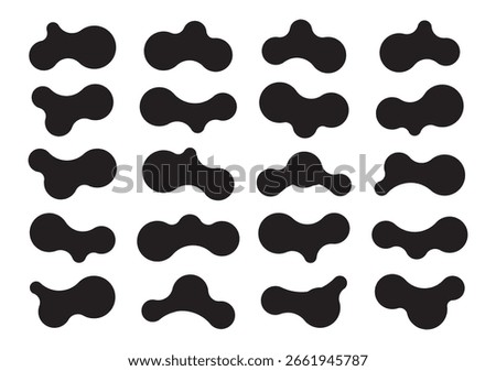 Big set of abstract metaball shapes with connected dots and morphing blobs. Geometric vector icons with fluid, organic metaball forms. Ideal for labels, posters, stickers, templates