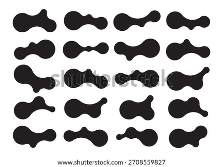 Big set of abstract metaball shapes with connected dots and morphing blobs. Geometric vector icons with fluid, organic metaball forms. Vector illustration