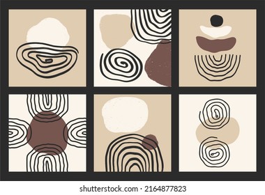 Big set of abstract minimalist hand painting, illustrations for wall decoration, postcard or brochure design. Fashion vector illustration, flat design, cartoon. All elements are isolated.
