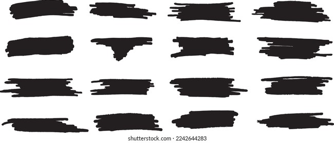 Gran conjunto de trazos de vector negro texturizados abstractos aislados en un fondo blanco