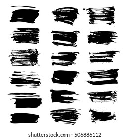Big set of abstract textured black vector strokes isolated on a white background