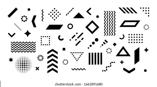 Big set of abstract vector geometric shapes and trendy design elements for illustrations on white background. Editable stroke. Use for web, sites, print, mobile apps