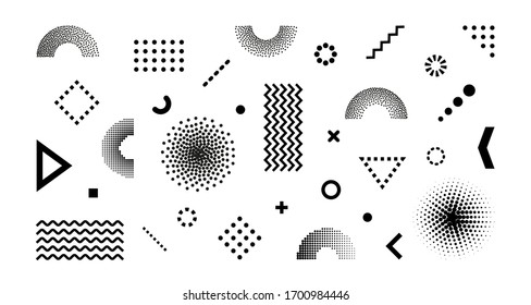 Big set of abstract vector geometric shapes and trendy design elements cover design for illustrations on white background. Use for web, sites, artwork, print, mobile apps, poster, templates, advert