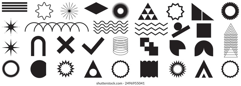 Großer Satz abstrakter geometrischer Vektorformen und trendiger Designelemente für Illustrationen auf weißem Hintergrund.