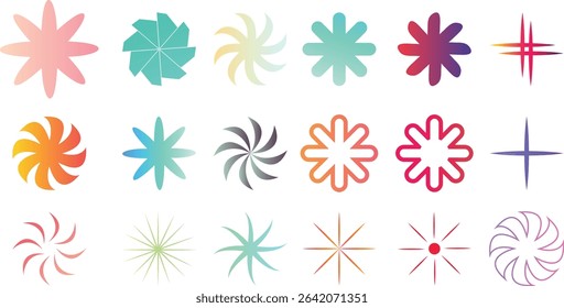 Big set of abstract vector geometric shapes Simple Star and Flower Basic Shapes.