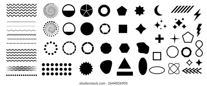 Big set of abstract vector geometric shapes and trendy design elements for illustrations on white background. 