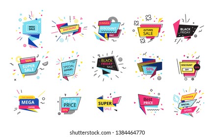Big set of advertising stickers, banners, labels, discounts, promotions, special offers, sale. Super discounts, black friday, promotions, logo template. Vector illustration.