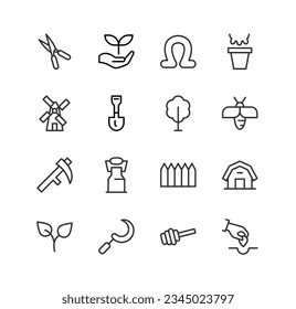 Big set of agriculture line icons. Vector illustration isolated on a white background. Premium quality symbols. Stroke vector icons for concept or web graphics. Simple thin line signs.