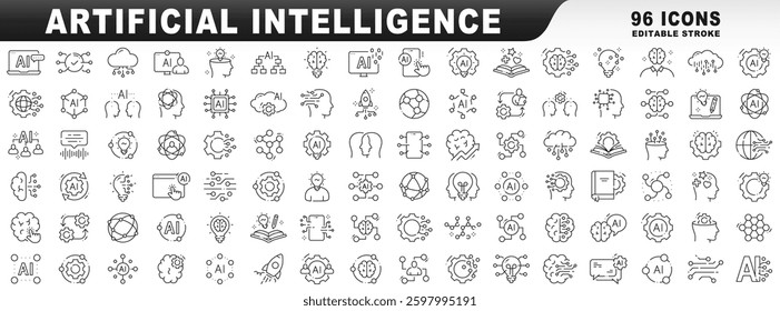 Big set of AI related line icons. Editable stroke