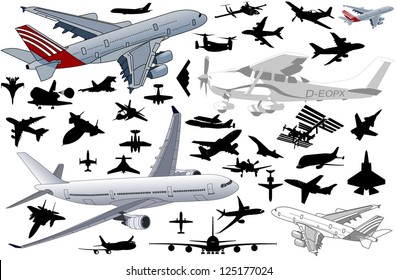 Big set of Airplanes in vector art in very high detail