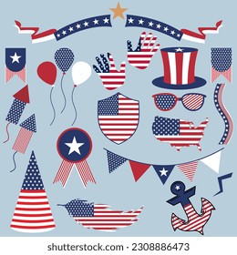 big set of american independence day icon, happy 4th july stock vector illustration of celebration