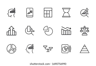 Big set of analytics line icons. Vector illustration isolated on a white background. Premium quality symbols. Stroke vector icons for concept or web graphics. Simple thin line signs. 