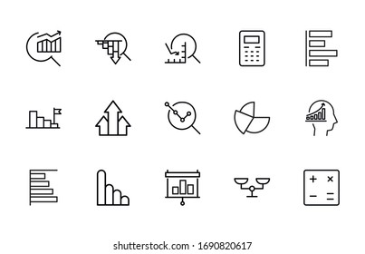Big set of analytics line icons. Vector illustration isolated on a white background. Premium quality symbols. Stroke vector icons for concept or web graphics. Simple thin line signs. 