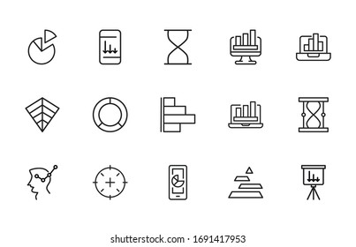 Big set of analytics line icons. Vector illustration isolated on a white background. Premium quality symbols. Stroke vector icons for concept or web graphics. Simple thin line signs. 
