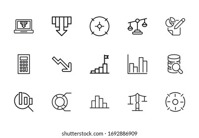 Big set of analytics line icons. Vector illustration isolated on a white background. Premium quality symbols. Stroke vector icons for concept or web graphics. Simple thin line signs. 