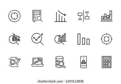 Gran conjunto de iconos de línea analítica. Ilustración vectorial aislada en un fondo blanco. Símbolos de calidad superior. Iconos vectoriales de trazo para conceptos o gráficos web. Sencillas señales de línea delgada. 