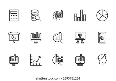 Big set of analytics line icons. Vector illustration isolated on a white background. Premium quality symbols. Stroke vector icons for concept or web graphics. Simple thin line signs. 