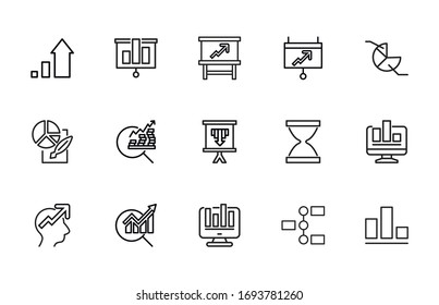 Big set of analytics line icons. Vector illustration isolated on a white background. Premium quality symbols. Stroke vector icons for concept or web graphics. Simple thin line signs. 