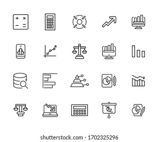 Big set of analytics line icons. Vector illustration isolated on a white background. Premium quality symbols. Stroke vector icons for concept or web graphics. Simple thin line signs. 