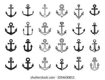 Big set of anchor icons. Design element for logo, label, emblem, sign. Vector illustration