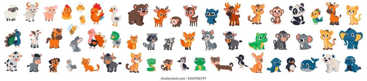 Conjunto grande de Vectores de dibujos animados de animales