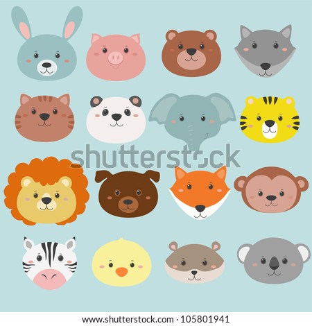 big set of animals heads