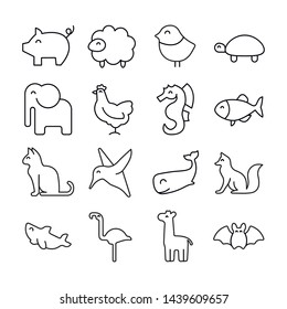 Big set of animals line icons. Vector illustration isolated on a white background. Premium quality symbols. Stroke vector icons for concept or web graphics. Simple thin line signs. 