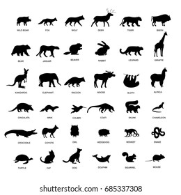 Big set of animals silhouette. Black animals pictogram