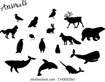big set of animals silhouette, isolated on white background. Concept for logo, icon, print 