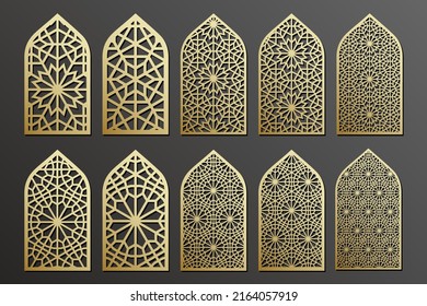 Big set Arabian patterned panels, window grill templates collection.