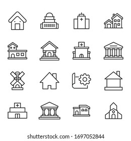 Big set of architecture line icons. Vector illustration isolated on a white background. Premium quality symbols. Stroke vector icons for concept or web graphics. Simple thin line signs. 