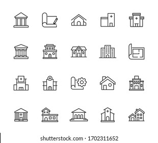 Big set of architecture line icons. Vector illustration isolated on a white background. Premium quality symbols. Stroke vector icons for concept or web graphics. Simple thin line signs. 