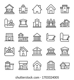 Big set of architecture line icons. Vector illustration isolated on a white background. Premium quality symbols. Stroke vector icons for concept or web graphics. Simple thin line signs. 