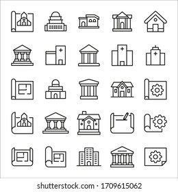 Big set of architecture line icons. Vector illustration isolated on a white background. Premium quality symbols. Stroke vector icons for concept or web graphics. Simple thin line signs. 