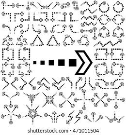 Big set of arrows. Black contour. Isolated on white background. Vector illustration.